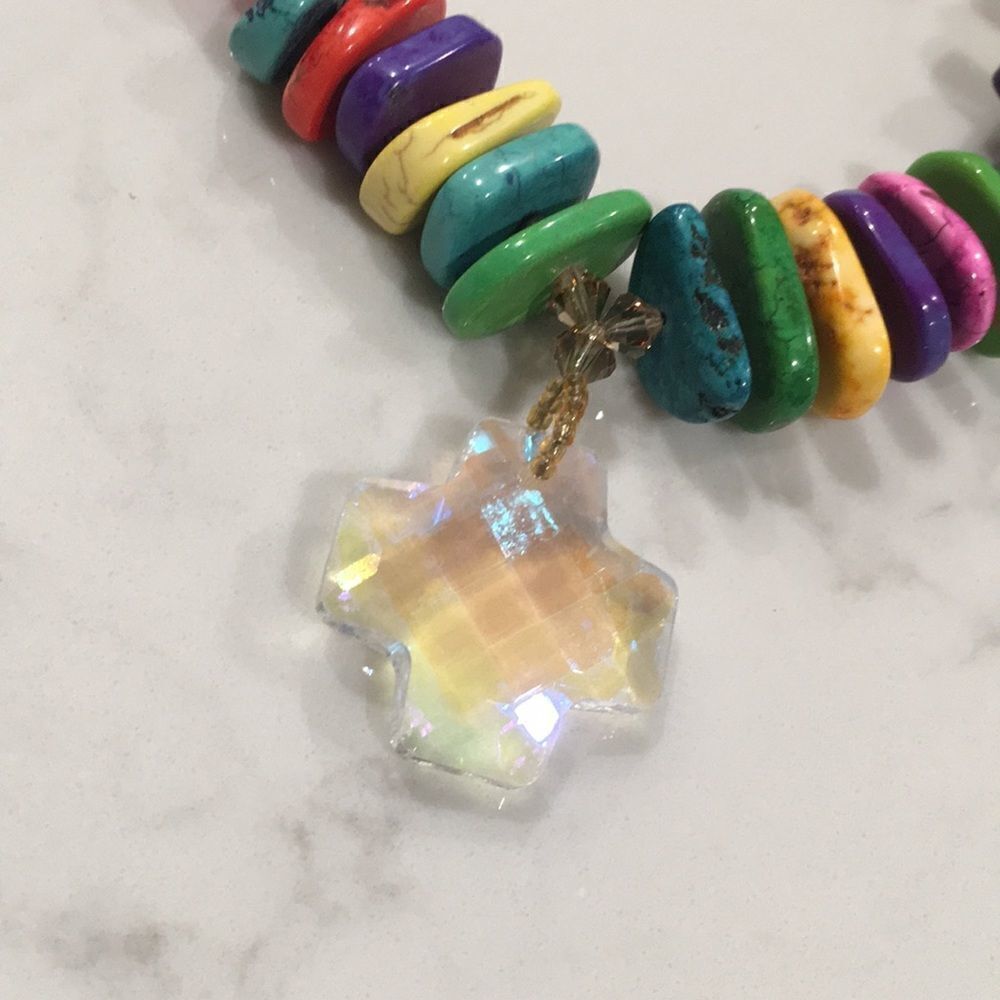 Unique Rainbow Statement Cross Necklace Set - Picture 3 of 3